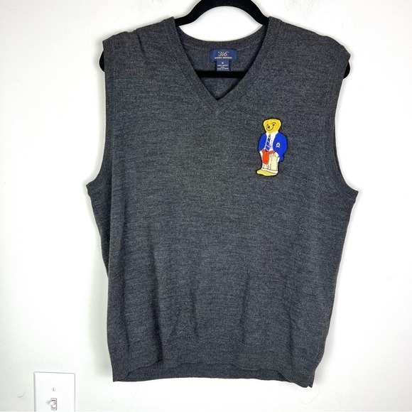 Brooks Brothers Sleeveless Merino Wool Grey Vest V-neck Polo Bear size M - Picture 6 of 9